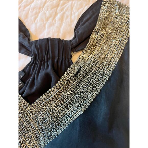 Theory Black Silk Semi Formal Dress Size 0 Beaded Neckline New‎ Year's Eve - Picture 9 of 10